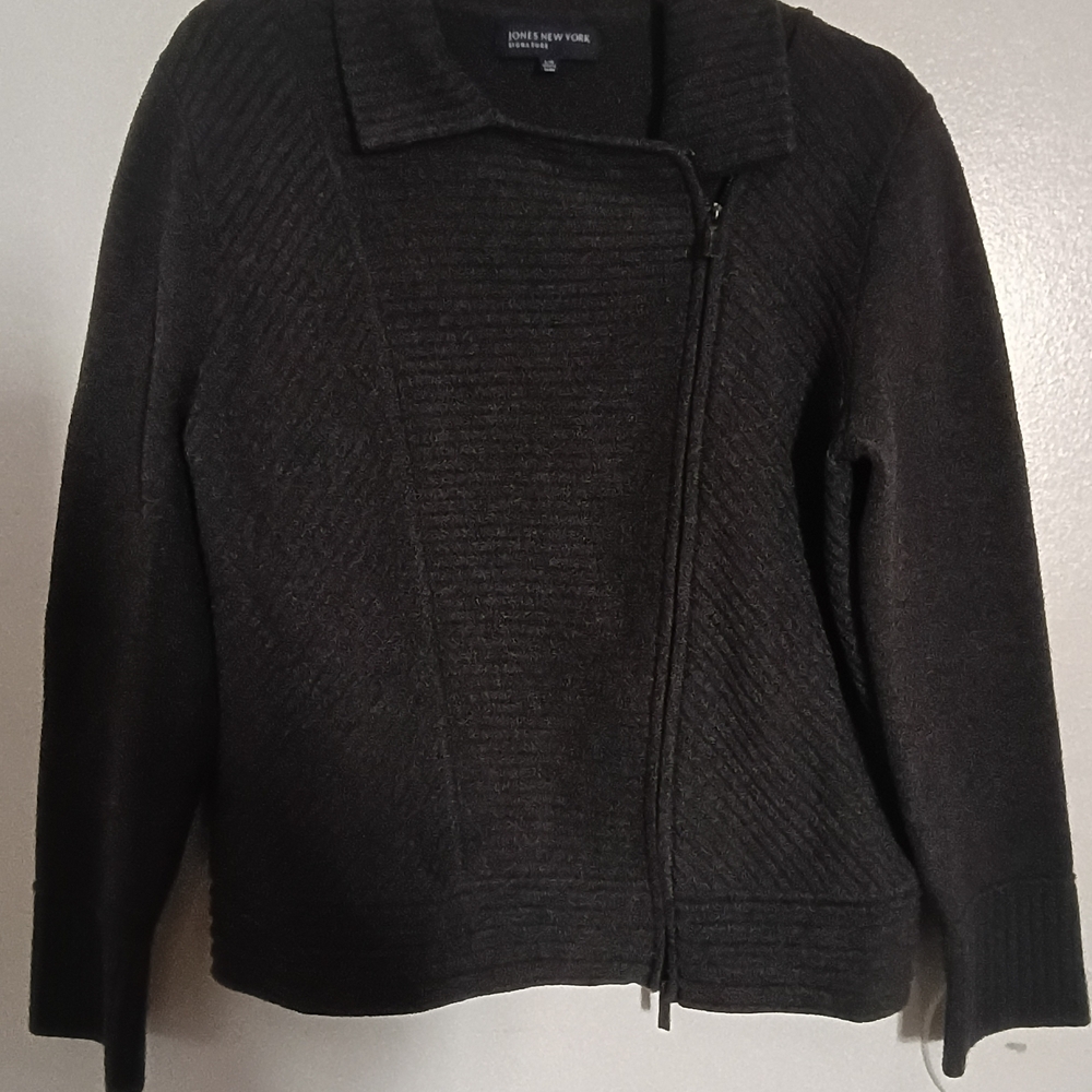 Jones Newyork Womens Dark Gray Double Zip Cardigan Sz L
